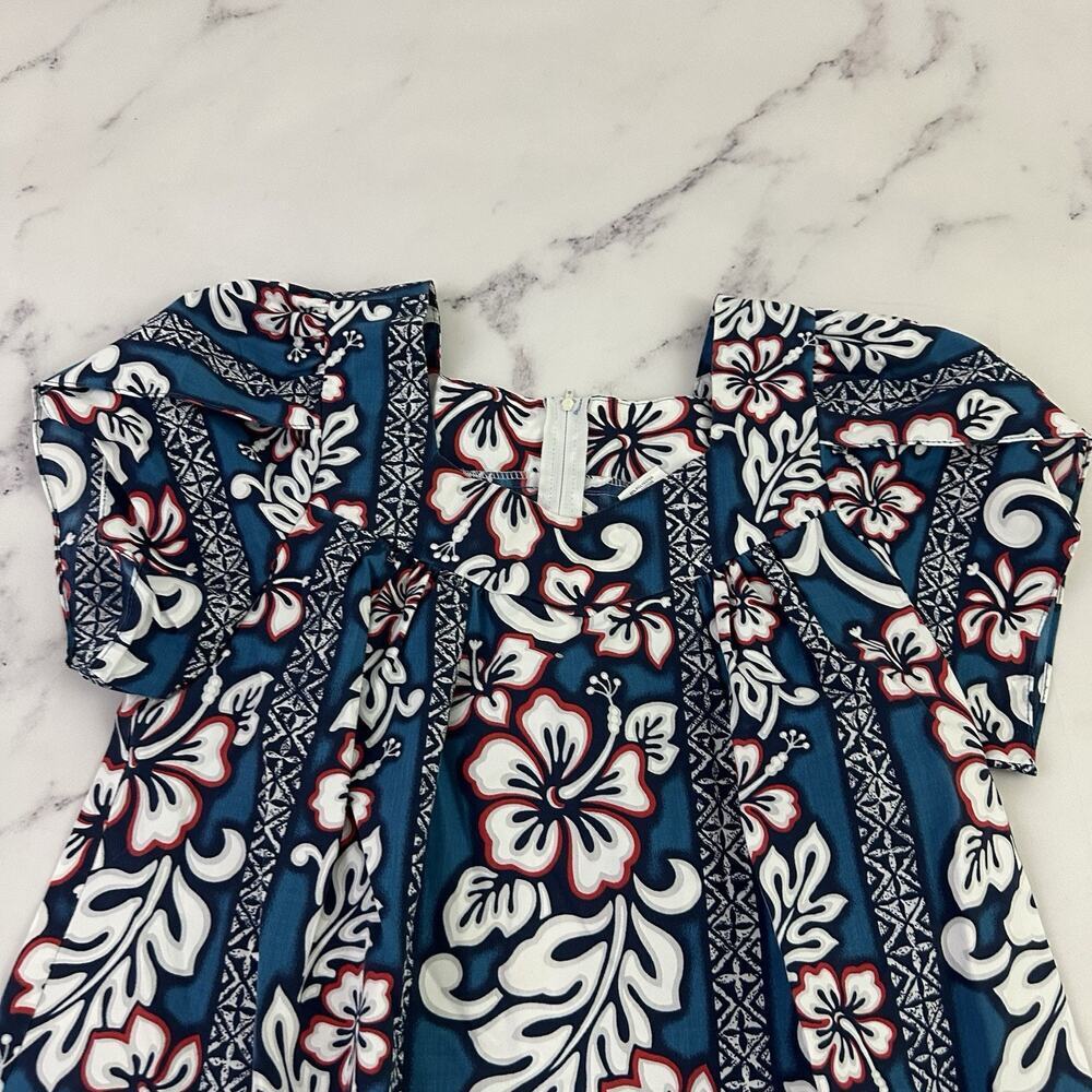 Royal Creations Womens Vintage 80s Muumuu Shift Dress Size M Blue Red Hawaiian - Picture 2 of 10